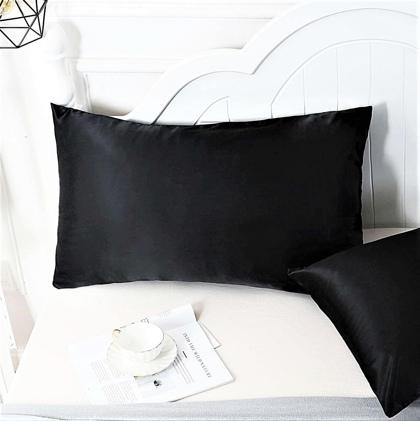 Satin Pillowcases for Hair and Skin Queen Size Black 2 Pack Silky Pillow Cases Set of 2 Cooling Soft with Envelope Closure