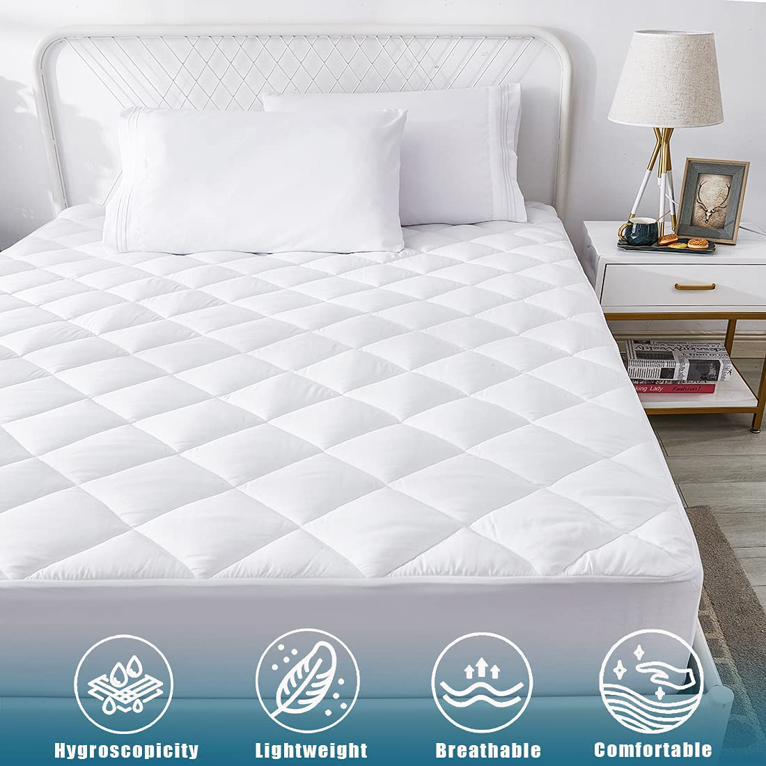 Uraclaire Mattress Topper Cover with 8-21'' Deep Pocket,Cooling Mattress Pad ,Ultra Soft Quilted Fitted Breathable Fluffy Microfiber Mattress Protector(Full)