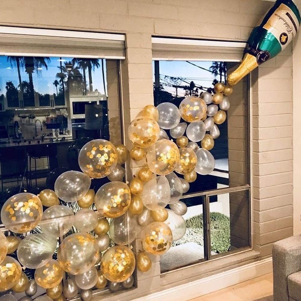 88 PCS Champagne Bottle Balloon Garland Arch Kit, Gold Silver Clear Balloons for Birthday Party, Birthday Wedding Bridal Baby Shower Bachelorette Anniversary Party Balloons Decorations