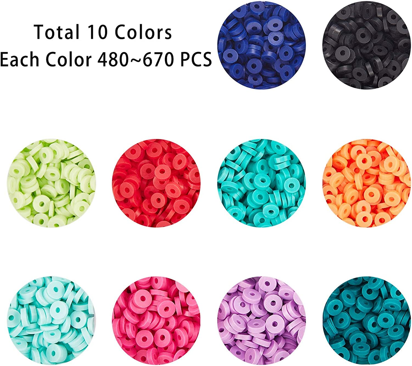 PH Pandahall Heishi Clay Beads, 4800 Pcs 10 Colors 4Mm Vinyl Disc Beads Flat round Handmade Polymer Clay Beads for Hawaiian Earring Choker Anklet Bracelet Necklace Jewelry Making Summer Surfer