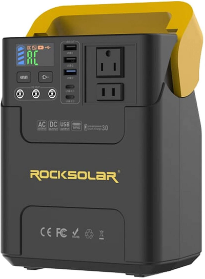 ROCKSOLAR Adventurer RS328 Portable Power Station 222Wh, 100W PEAK 150W, 60000mAh, AC/DC output + 5 USB with LED flashlight, an ideal on-the-go power solution and a must have for adventure seekers