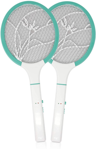 BugKwikZap 2PK of USB Rechargeable Electric Bug Zapper 3600V, Mosquito Killer Racket, Rechargeable Battery Powered Fly Swatter Great for Home, Outdoor Picnics (White-Aqua)