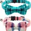Joytale Breakaway Cat Collar with Bow Tie and Bell, Cute Plaid Patterns, 1 Pack Kitty Safety Collars,Haze Blue