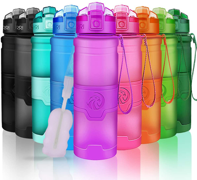 ZORRI Sports Water Bottle, 400/500/700ml/1L, BPA Free Leak Proof Tritan Lightweight Bottles for Outdoors,Camping,Cycling,Fitness,Gym,Yoga- Kids/Adults Drink Bottles with Filter, Lockable Pop Open Lid