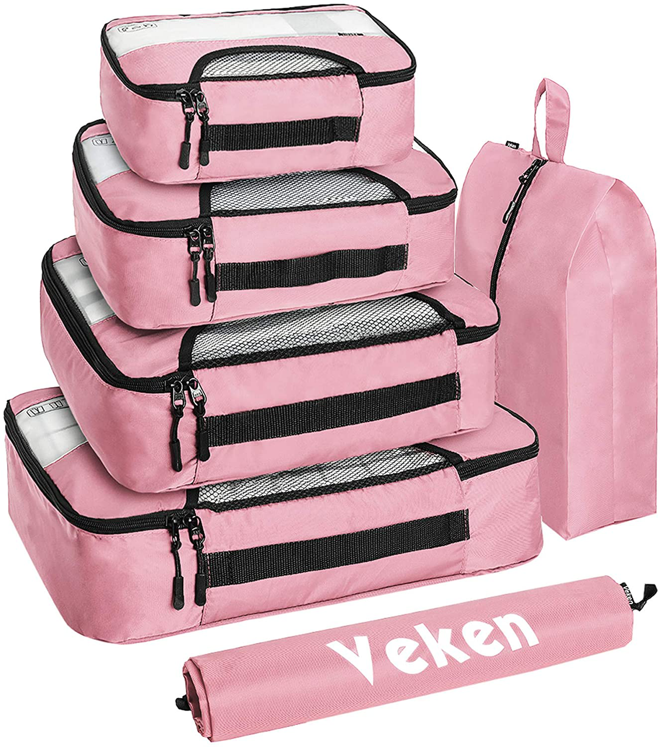 Veken 6 Set Packing Cubes, Travel Luggage Organizers with Laundry Bag & Shoe Bag