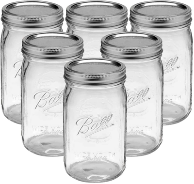 Bedoo Wide Mouth Mason Jars 32 oz with Lids and Bands 6 PACK, Quart Mason Jars with Airtight Lids , Clear Glass Mason Jars (Set of 6) (Wide Mouth)