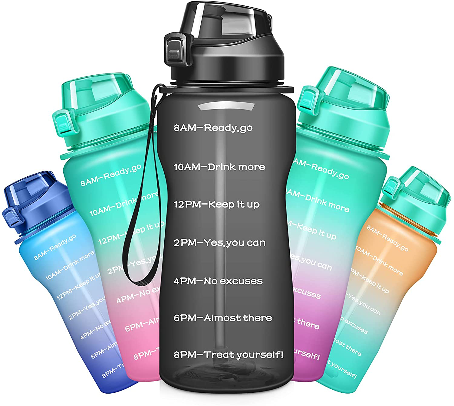 Ahape Gallon Motivational 64/100 oz Water Bottle with Time Marker & Straw, Large Daily Water Jug for Fitness Gym Outdoor Sports, Remind of All Day Hydration, Leak Proof, BPA Free (black, 64oz)