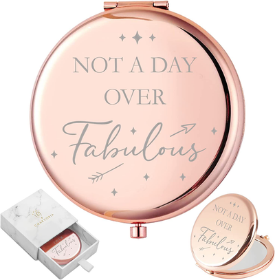 Birthday Gifts for Women I 'Not a Day Over Fabulous' Rose Gold Compact Mirror I Best Friend Birthday Gifts for Her I Funny Women Gifts for Birthday I Unique Gifts for Women, Friends, Mom or Coworkers
