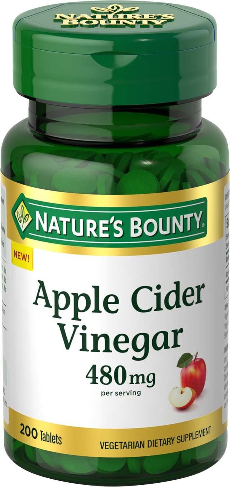 Apple Cider Vinegar Dietary Supplement, Supports Energy Levels and Metabolism, Plant Based, 480Mg, 200 Tablets