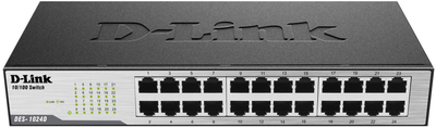 D-Link Fast Ethernet Switch, 24 Port Unmanaged 10/100 Mbps Desktop Rackmount Network Internet Hub (DES-1024D), Black