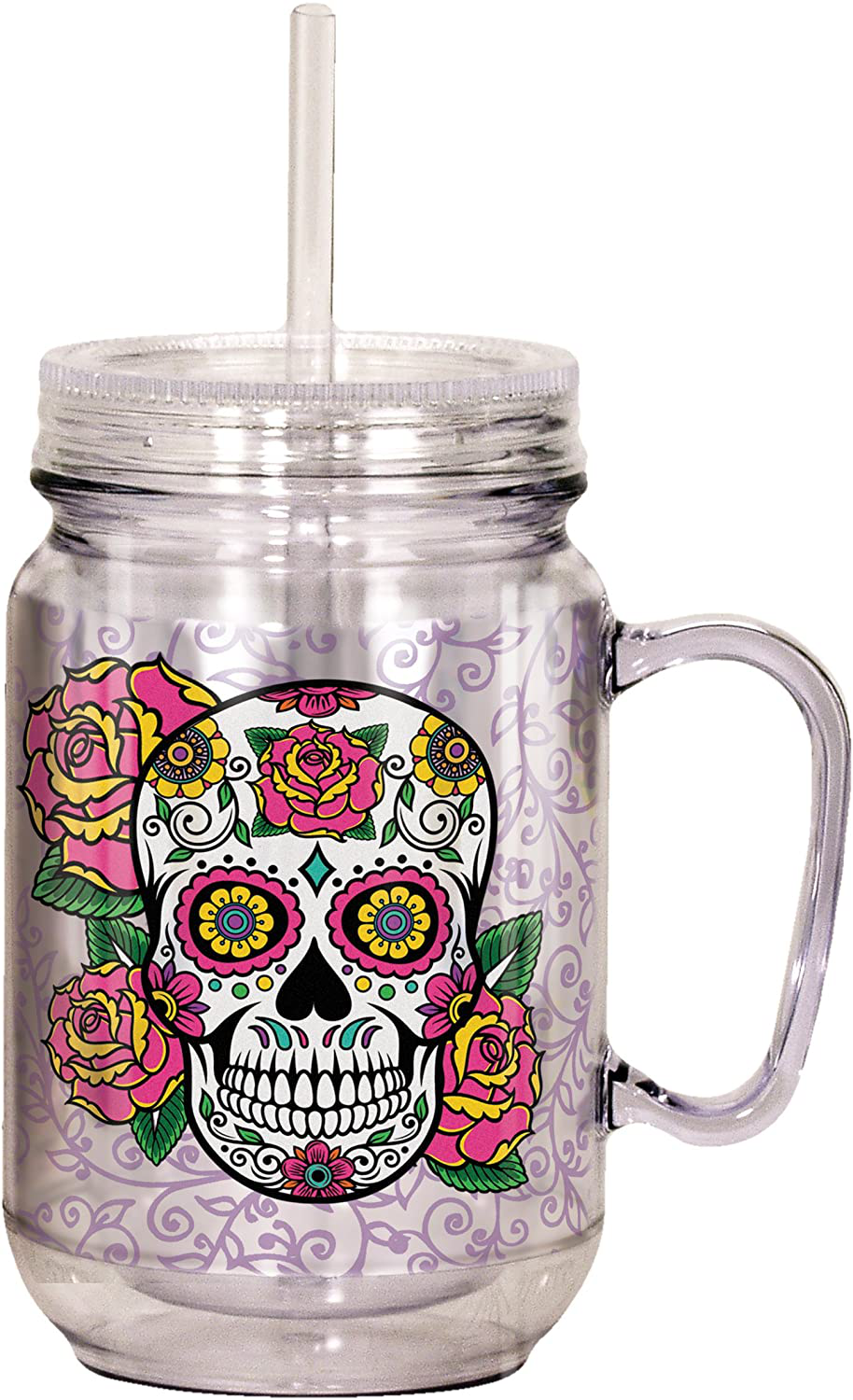 Spoontiques Sugar Skull Mason Jar, 18 ounces, Multicolor