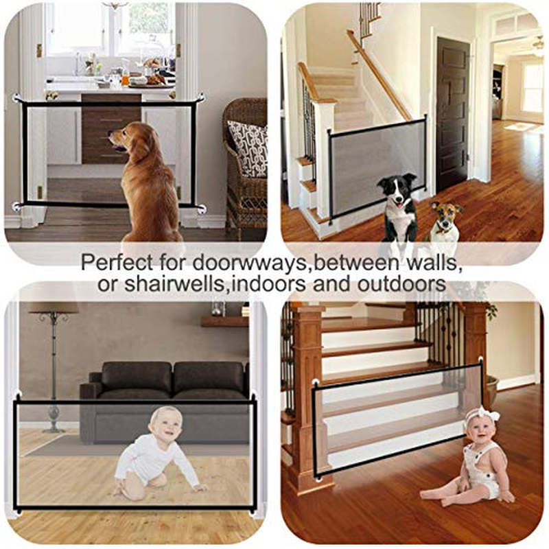 43.3"X28.3"Dog Gate,Pet Gate,Baby Gate,Magic Gate Portable Folding Mesh Gate Safe Guard Isolated Gauze Indoor and Outdoor Safety Gate Install Anywhere for Dogs