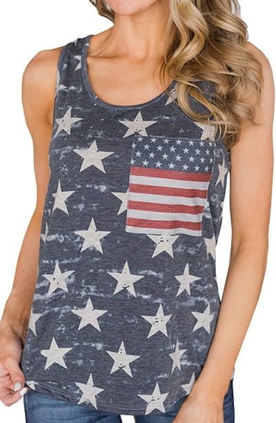 Women's American Flag Camo Sleeveless Tank Tops 4Th of July Racerback Bowknot Stripes Patriotic T Shirts