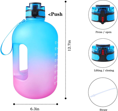 1 Gallon/128Oz Motivational Water Bottle with Time Maker & Straw - Leakproof BPA Free Water Jug with Wide Mouth