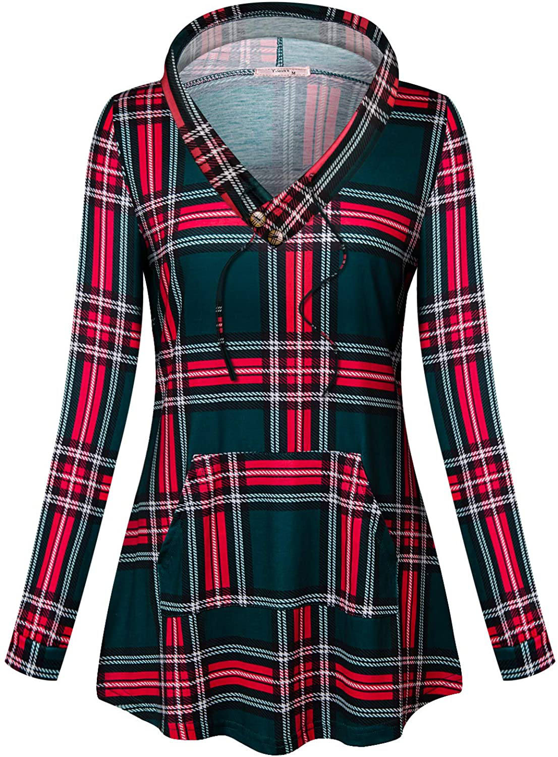 Tanst Sky Womens Long Sleeve Plaid Hoodie Shirts Tunic Tops with Pocket