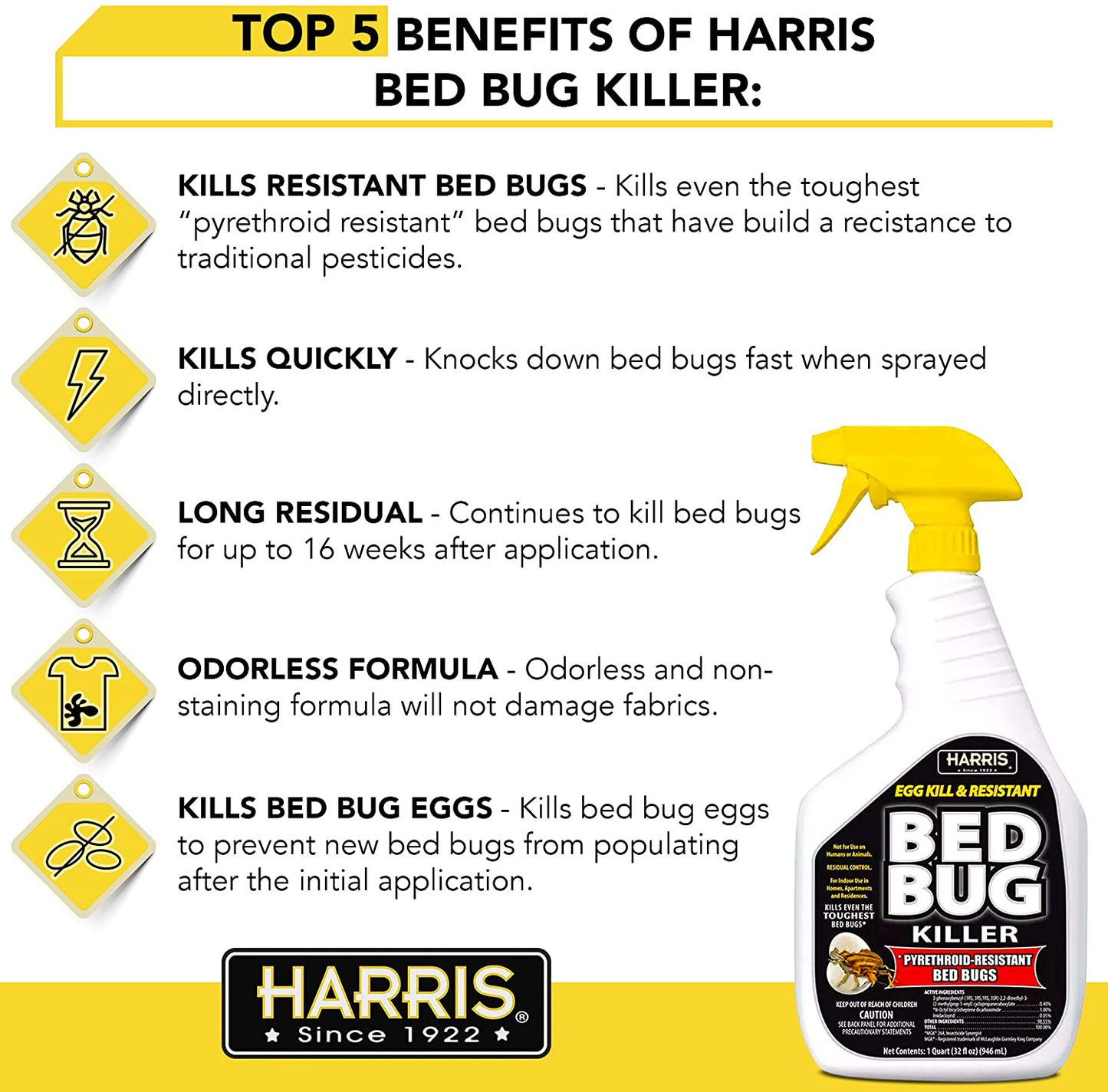 Harris Bed Bug Killer Value Bundle Kit - 32oz Bed Bug Killer, 16oz Aerosol Spray, 4oz Bed Bug Powder w/ Brush, 4-Pack Bed Bug Detection Glue Traps and Bed Bug Bite Relief Gel