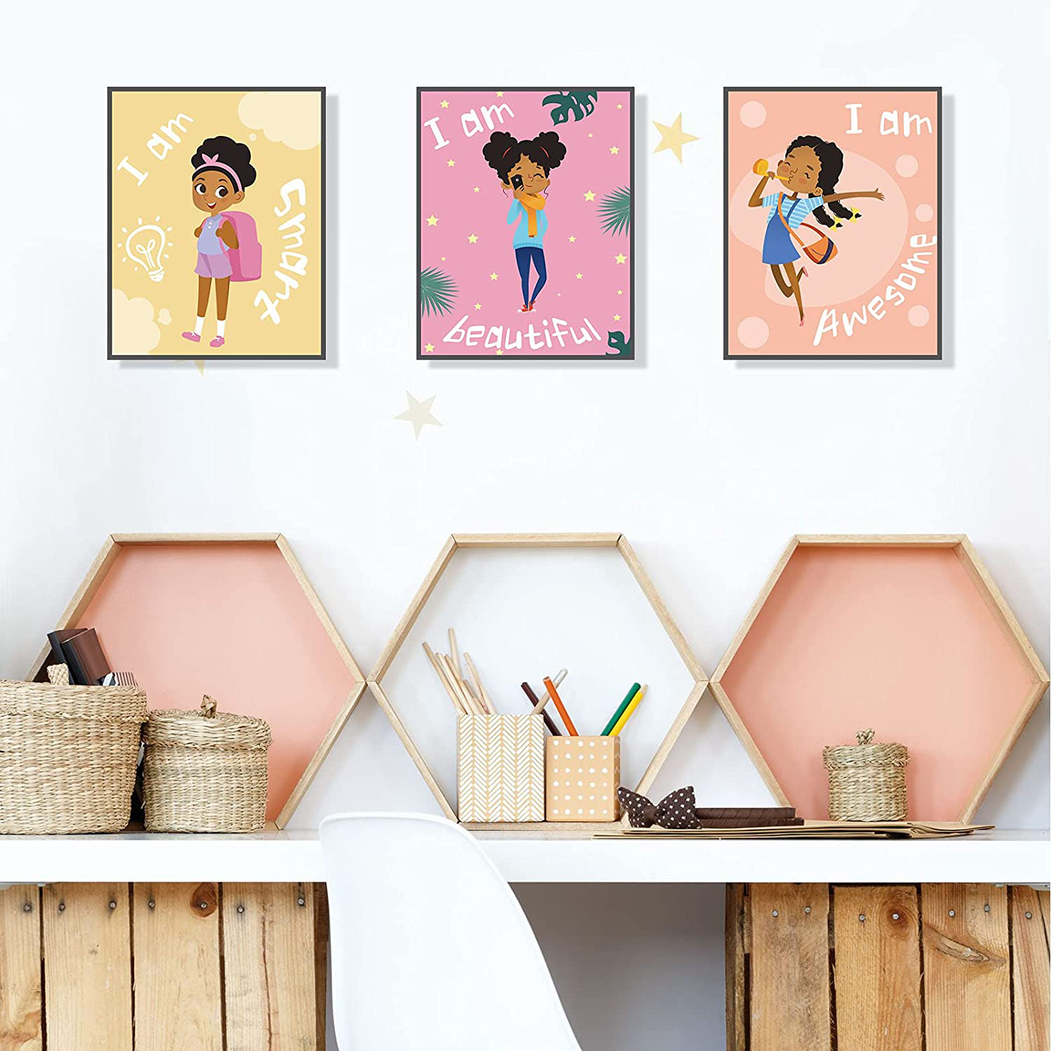 Outus 9 Pieces Girls Room Decor Black Girl Wall Painting Art Decor Motivational Black Girl Posters Girls Bedroom Motivational Art Paint for Kids Teen Girls Room Wall Decorations,Unframed, 8 x 10 Inch