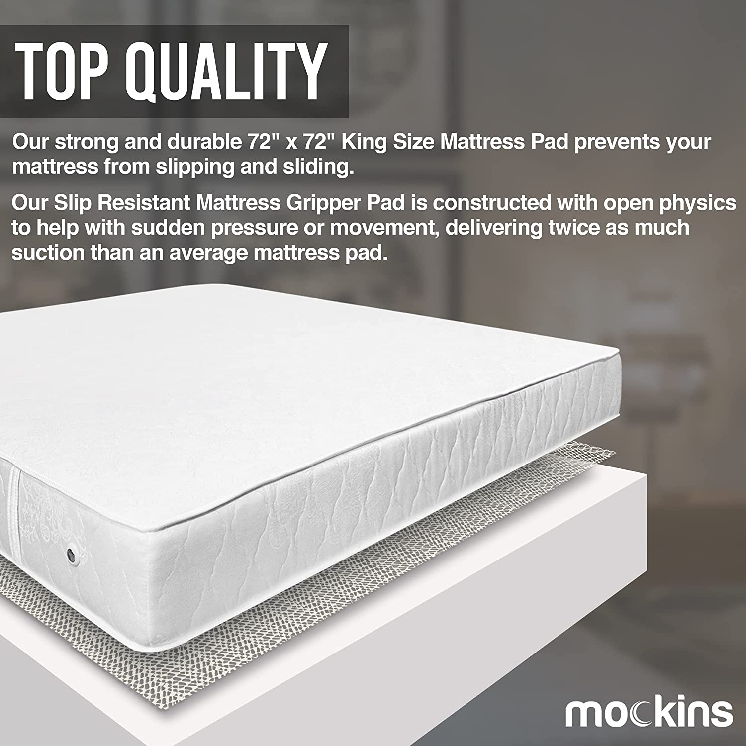 Mockins King Size 72" x 72" Slip Resistant Mattress Pad | Prevents Mattress & Topper from Slipping & Sliding | Strong & Durable Gripper Pad | Multi-Purpose & Customizable…