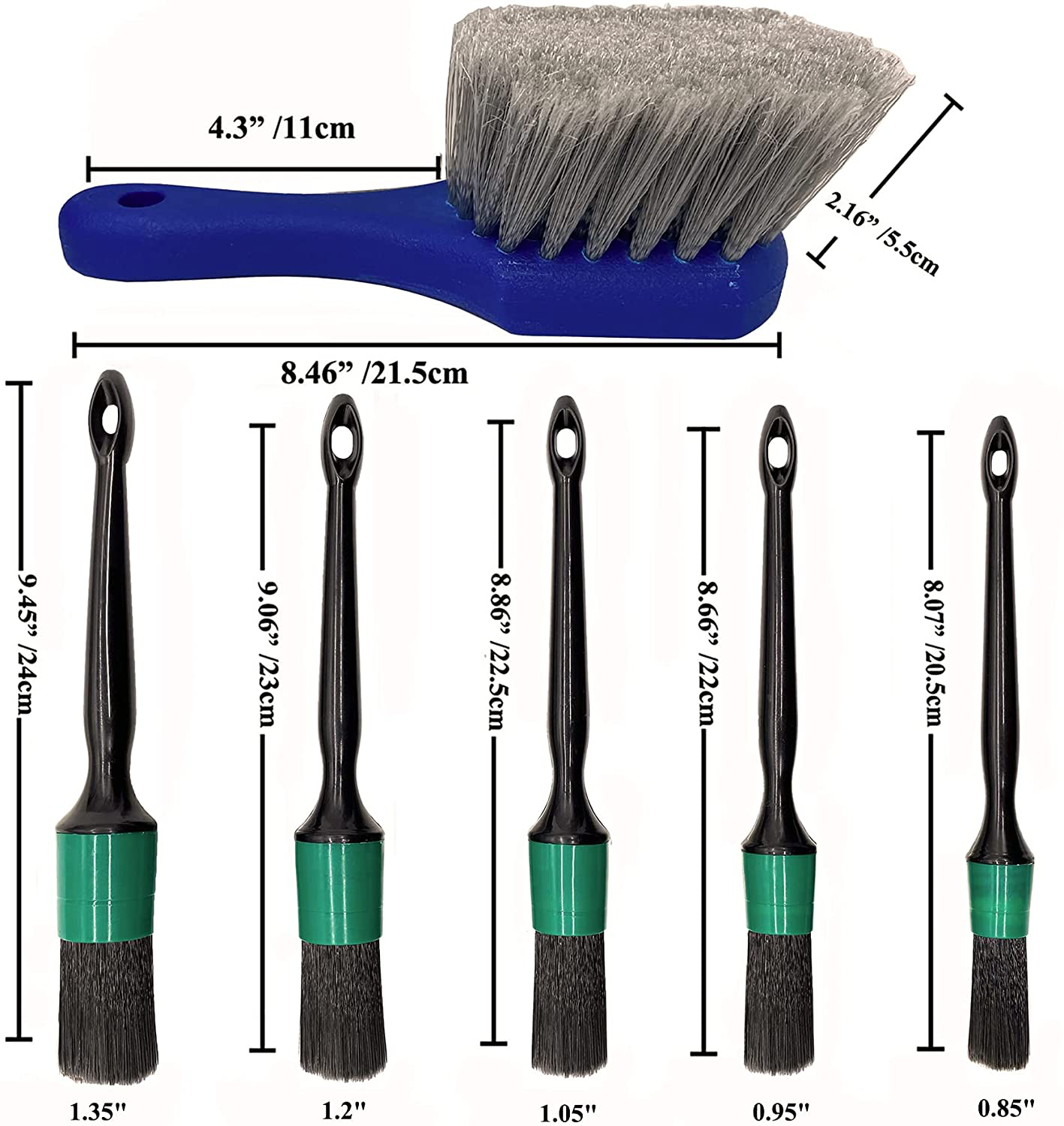 LUCKLYJONE 7Pcs Wheel & Tire Brush, Car Detailing Kit, 17inch Long Soft Wheel Brush 5 Car Wash Detail Brush Car Wash Kit for Cleans Dirty Tires & Releases Dirt and Road Grime, Short Handle(Green)