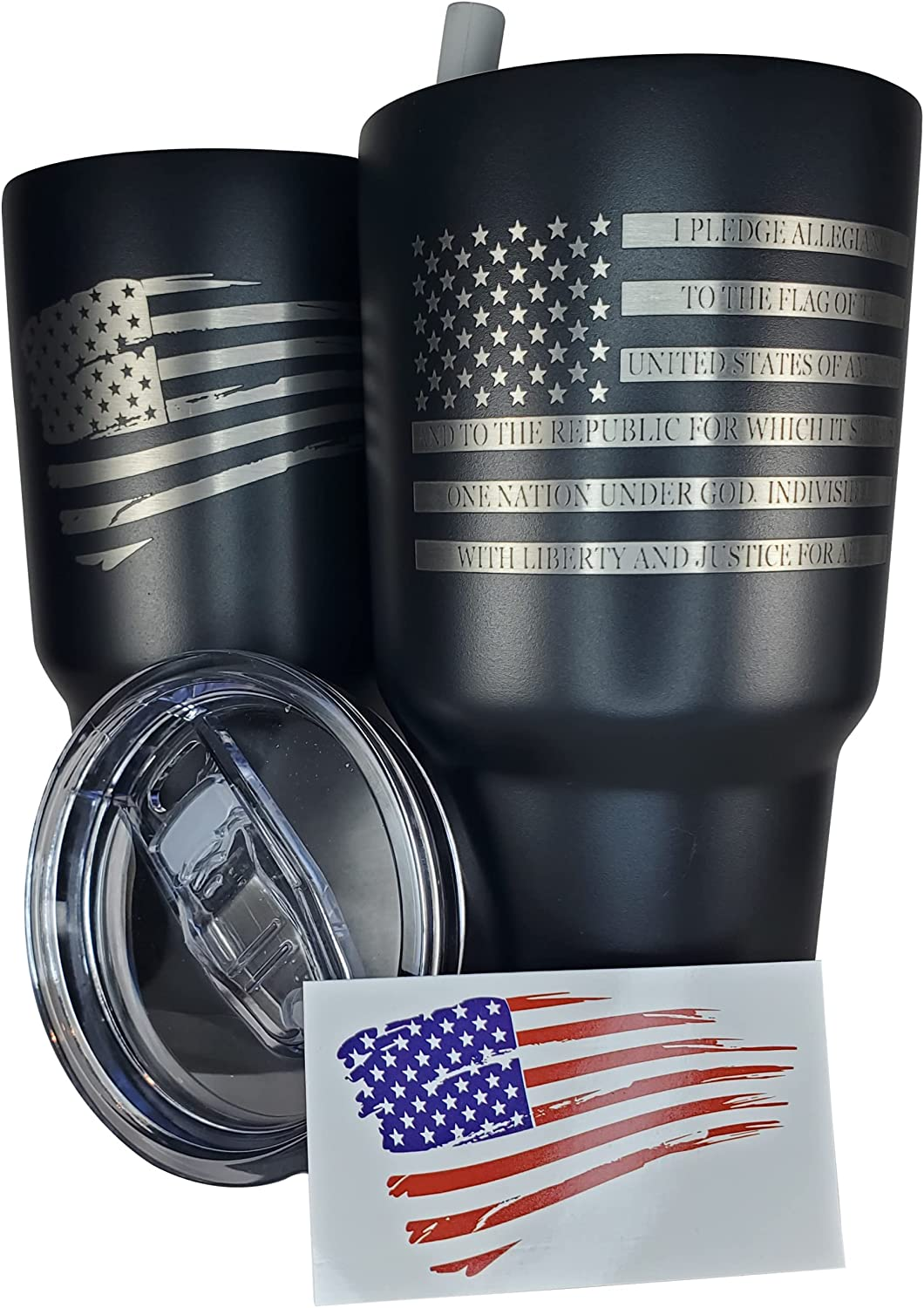 30Oz Army Veteran Tumbler - Double Insulated - with Silicone Straw and USA Sticker (Army Veteran)