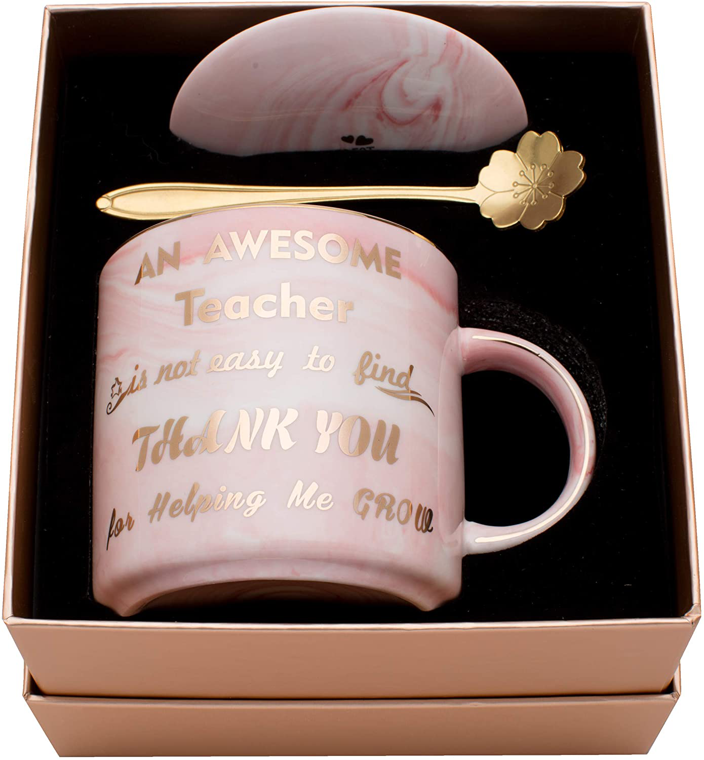 Luspan Teacher Gift - Teacher Appreciation Gifts - Best Gifts for Teachers - Best Teacher Gifts for Women - Pink Marble Ceramic Coffee Mugs 11.5oz and Lid