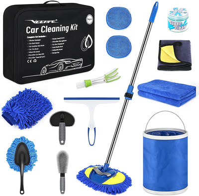 VEEAPE Car Wash Kit 14Pcs Car Detailing Kit, Car Cleaning Kit Car Accessories For Women, Car Wax Cleaning Supplies Interior Exterior Cleaner - Cleaning Gel, Car Wash Brush with Long Handle, Bucket