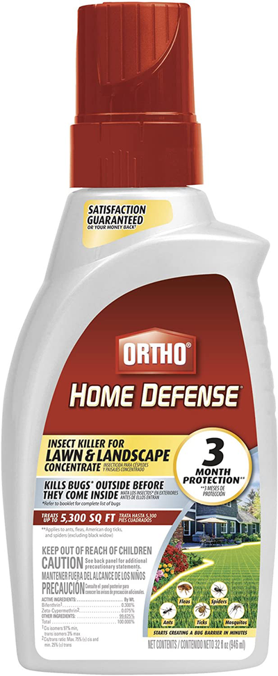 Ortho Home Defense Insect Killer for Lawn & Landscape Concentrate - Treats up to 5,300 sq. ft., For Ants, Ticks, Mosquitoes, Fleas & Spiders, Starts Working Within Minutes, 32 oz.