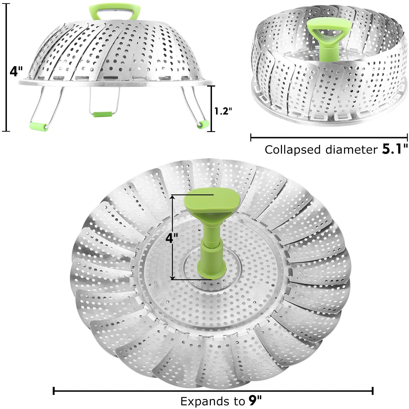 Steamer Basket Stainless Steel Vegetable Steamer Basket Folding Steamer Insert for Veggie Fish Seafood Cooking, Expandable to Fit Various Size Pot (6.4" to 10")