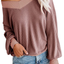 Adreamly Women's V Neck Long Sleeve Waffle Knit Top Off Shoulder Oversized Pullover Sweater