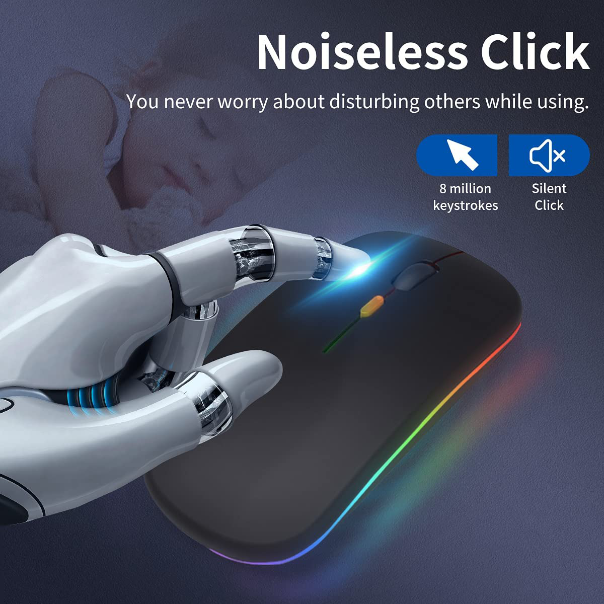 Wireless Rechargeable Ergonomic Silent Mouse LED Backlit for Laptop PC Windows and Macbook