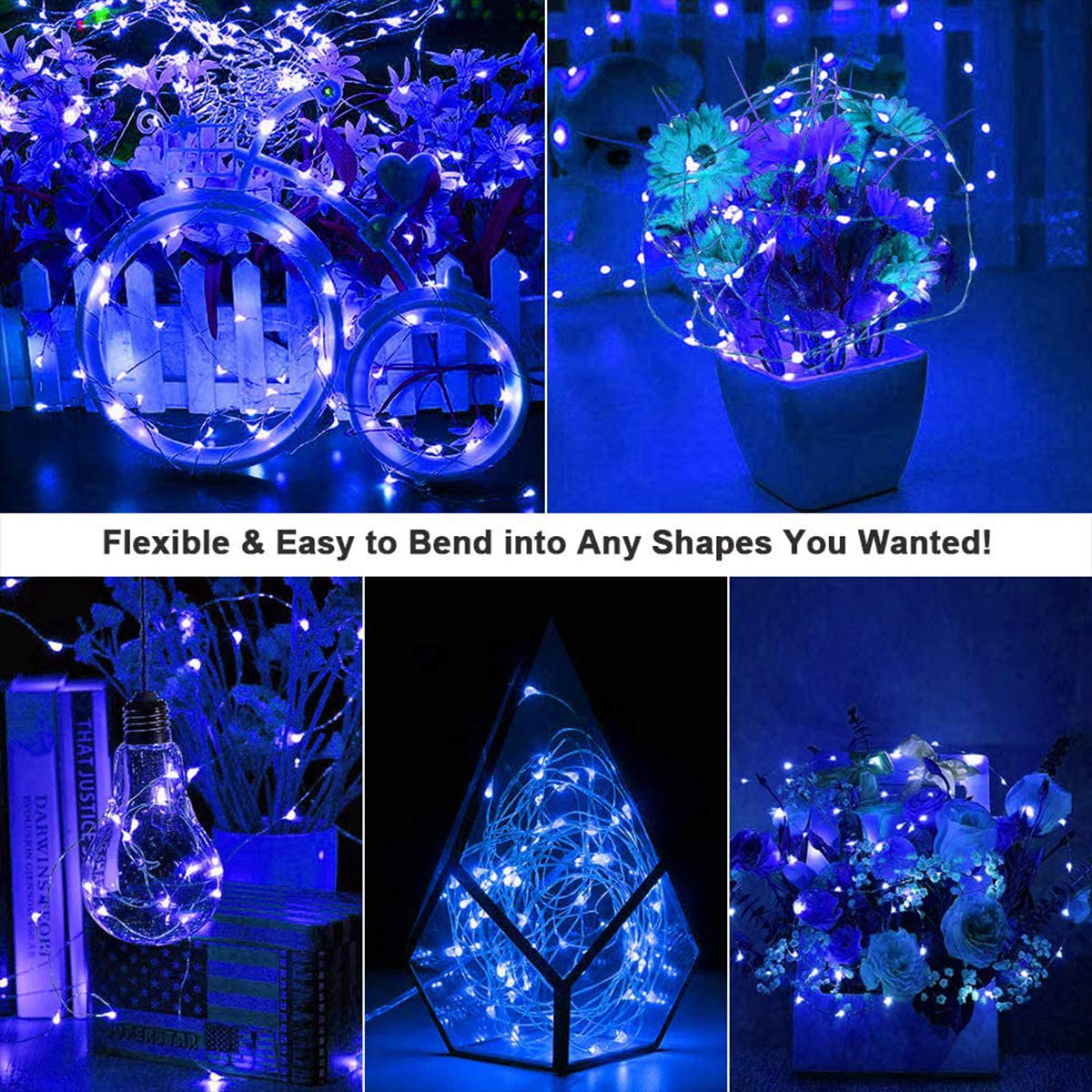 Ariceleo Led Fairy Lights Battery Operated, 1 Pack Mini Battery Powered Copper Wire Starry Fairy Lights for Bedroom, Christmas, Parties, Wedding, Centerpiece, Decoration (5m/16ft Blue)