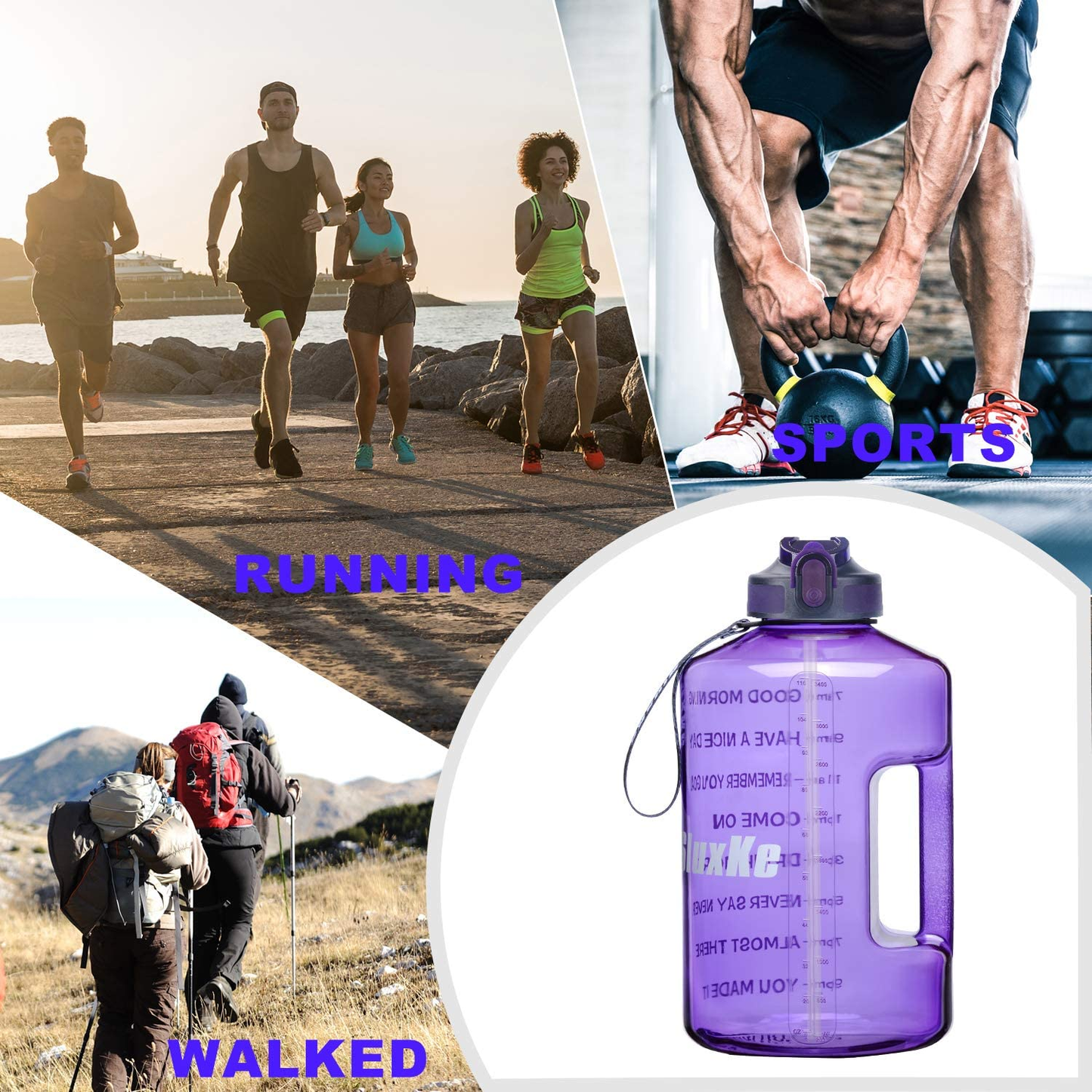 SLUXKE 1 Gallon Water Bottle with Straw and Motivational Time Marker, Large 128OZ Silicone Straw Water Bottle BPA Free Fitness Sports Water Jug to Ensure You Drink Enough Water Throughout the Day