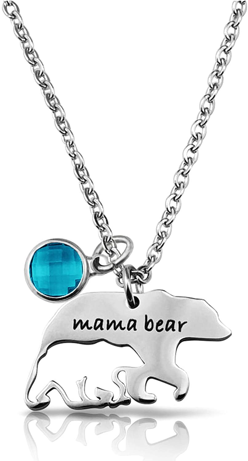 Mom Necklace for Women Mama Bear Necklace Gift from Daughter Son Mother Engraved Birthstone Pendant Novelty Women Jewelry for Birthday, Mother’S Day, Christmas, Thanksgiving, Wedding, Baby Shower