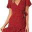 Relipop Summer Women Short Sleeve Print Dress V Neck Casual Short Dresses