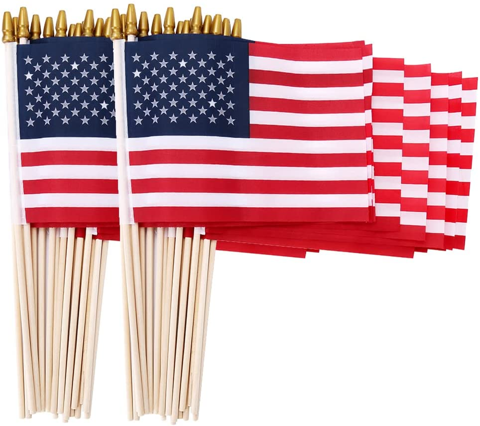 Pack of 12，4X6 Inch American Flags Handheld Small Flags on the Wooden Stick,With Kid-Safe Spear Top, Perfect for 4Th of July Decorations, Memorial Day Decorations, Patriotic Decorations, Parades, Veteran Party, Etc