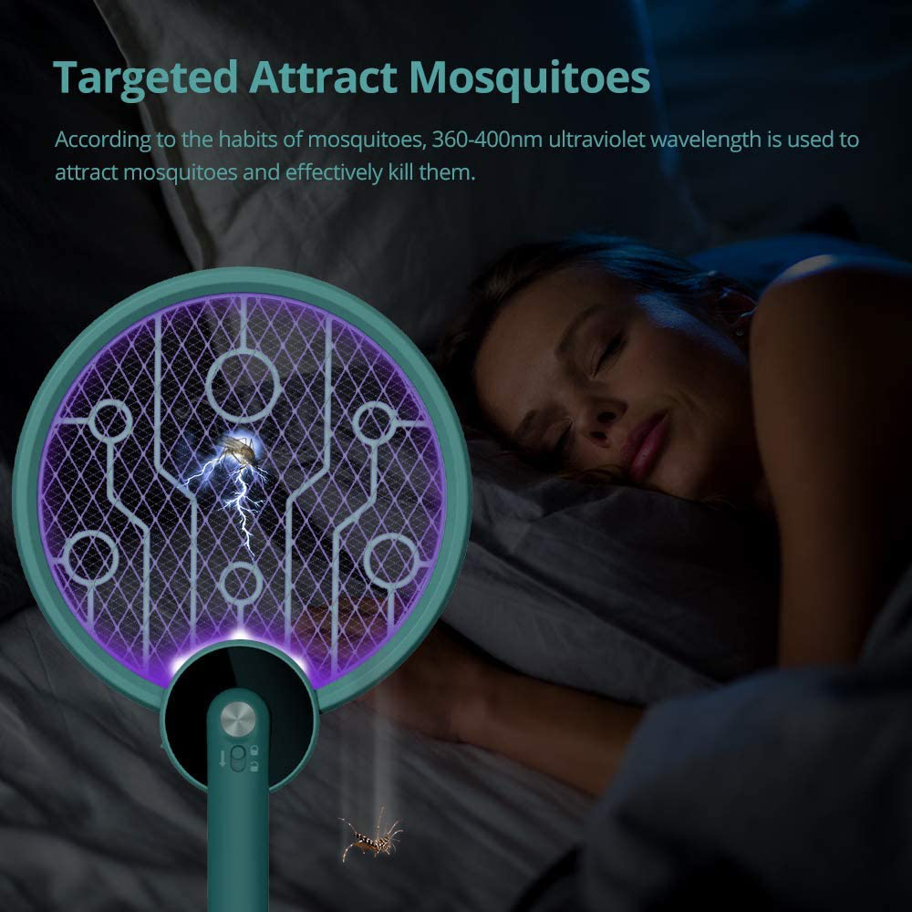 Bug Zapper, 2 in 1 Foldable Electric Fly Swatter & Bug Zapper Racket, Fly Killer & Mosquito Killer for Travel, Camping, Indoor and Outdoor Pest Control, USB Rechargeable, 3 Layers Safety Mesh