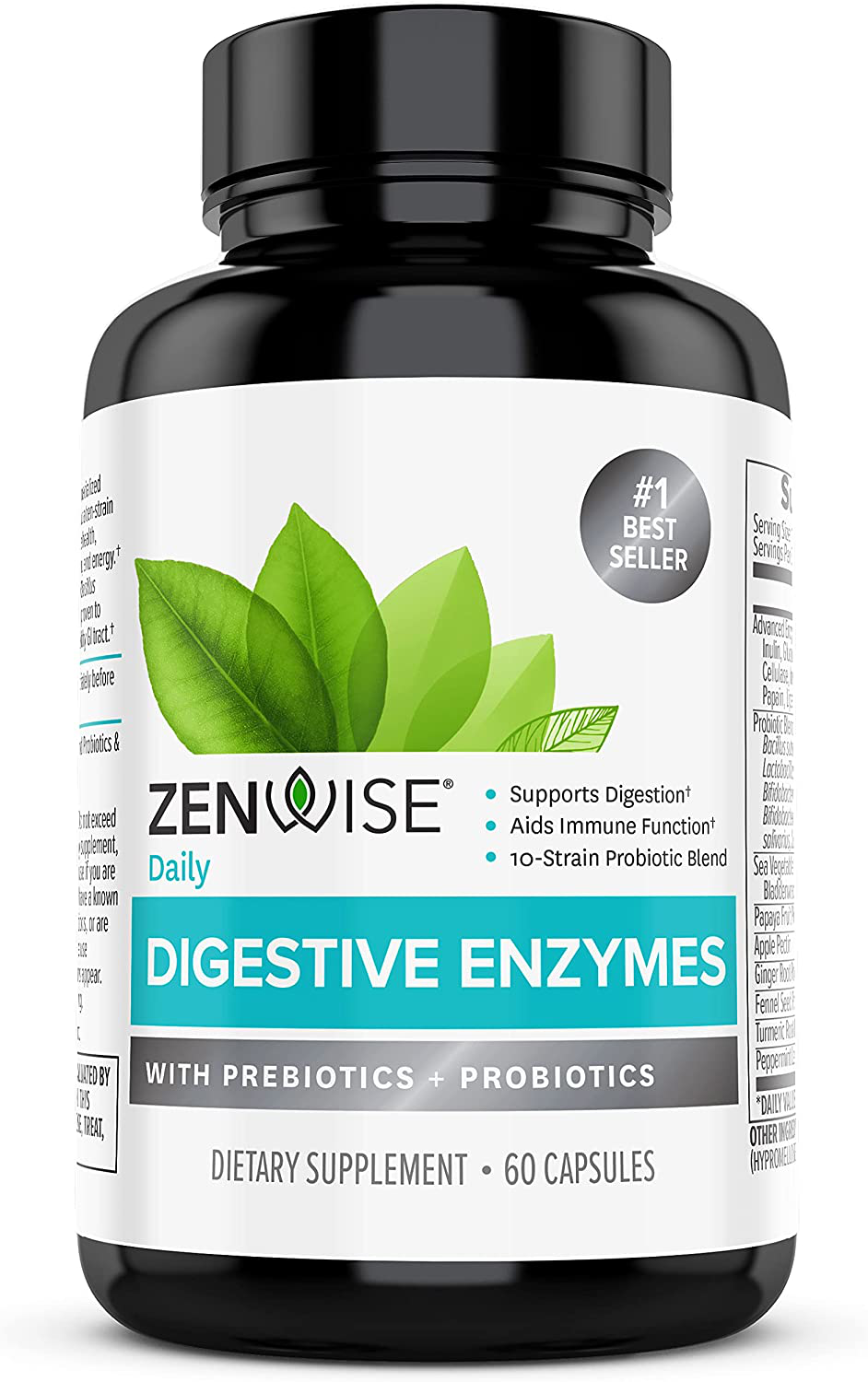 Zenwise Digestive Enzymes Probiotics and Prebiotics - Digestion and Bloating Relief for Women and Men, Lactose Absorption with Amylase & Bromelain
