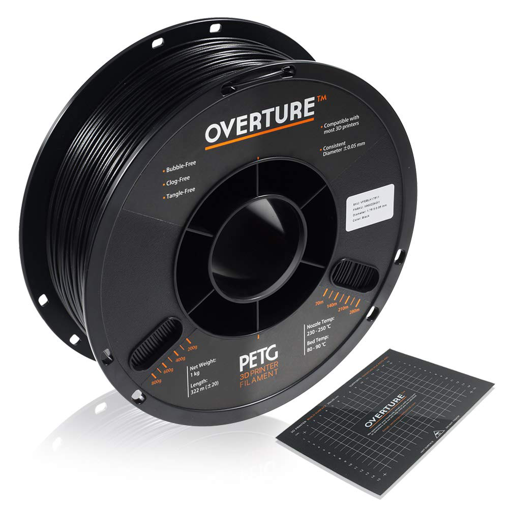 OVERTURE PETG Filament 1.75mm with 3D Build Surface 200 x 200 mm 3D Printer Consumables, 1kg Spool (2.2lbs), Dimensional Accuracy +/- 0.05 mm, Fit Most FDM Printer