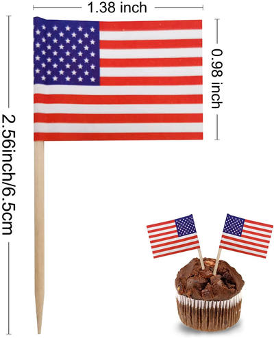 100 Pcs USA American Flag Toothpick Flags,Small Toothpick Mini Stick Cupcake Toppers,Country Picks Party Decoration Celebration Cocktail Picks for Party Bar Sport Events.