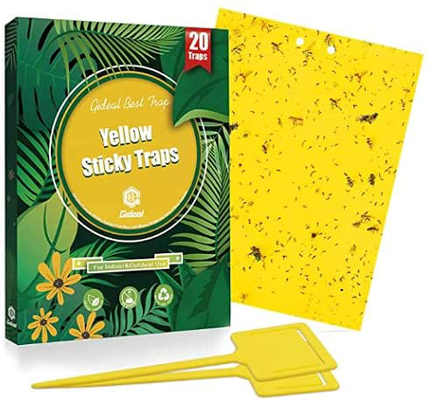 Gideal 30-Pack Dual-Sided Yellow Sticky Traps for Flying Plant Insect Such as Fungus Gnats, Whiteflies, Aphids, Leafminers,Thrips - (6x8 Inches, Included 30pcs Twist Ties)