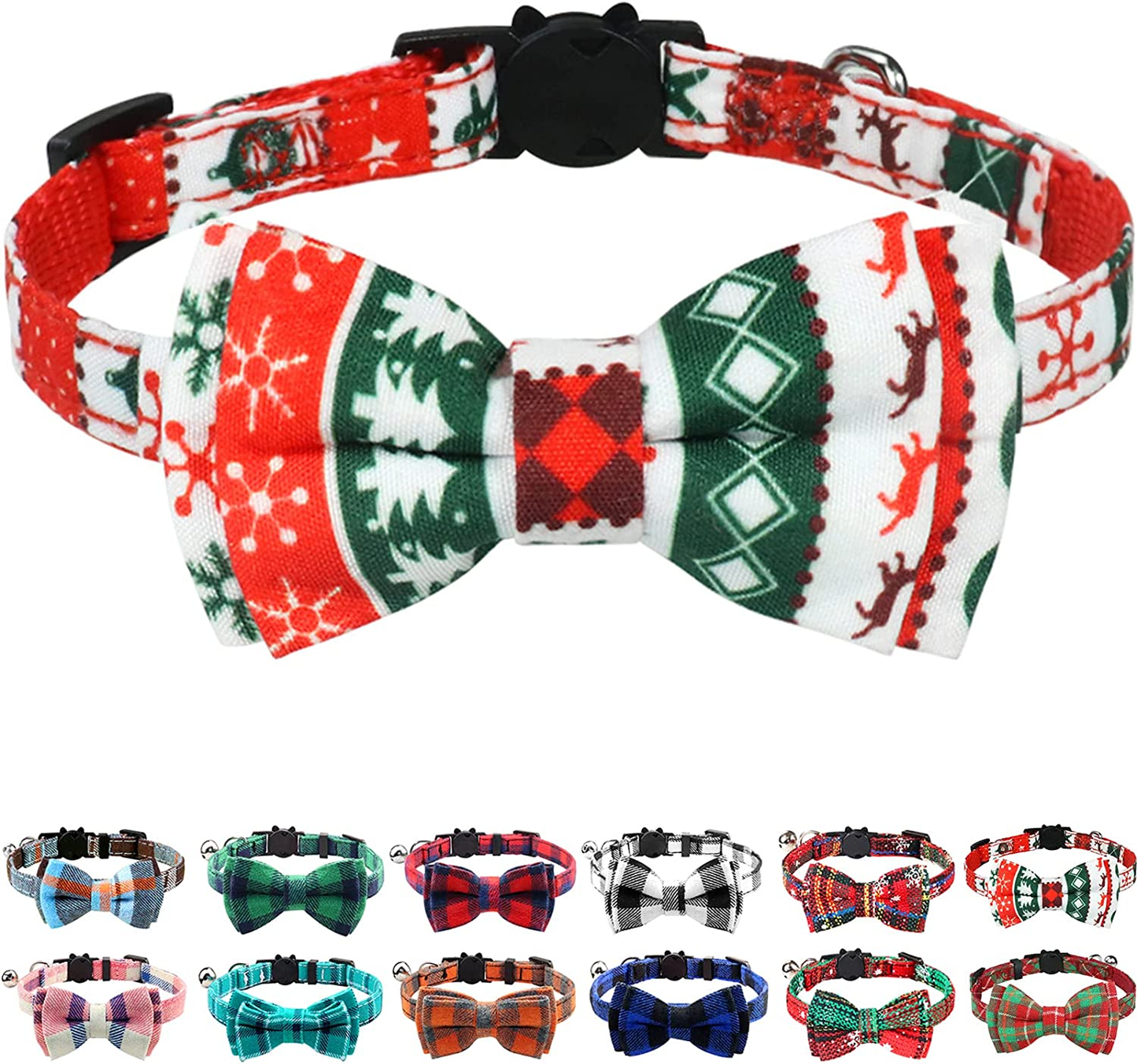 Joytale Breakaway Cat Collar with Bow Tie and Bell, Cute Plaid Patterns, 1 Pack Kitty Safety Collars,Haze Blue