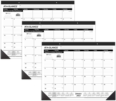 2022 Desk Calendars by AT-A-GLANCE, Monthly Desk Pads, 21-3/4" X 17", Standard, Ruled Blocks, 3 Pack (AZSK2400)