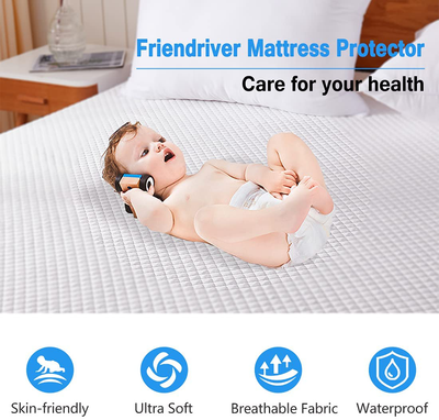 Friendriver Waterproof Mattress Protector, Quilted Fitted Mattress Topper, Ultra Soft Breathable Bed Mattress Pad for Maximum Protection, Mattress Cover Stretches up to 18'' Deep (Twin)