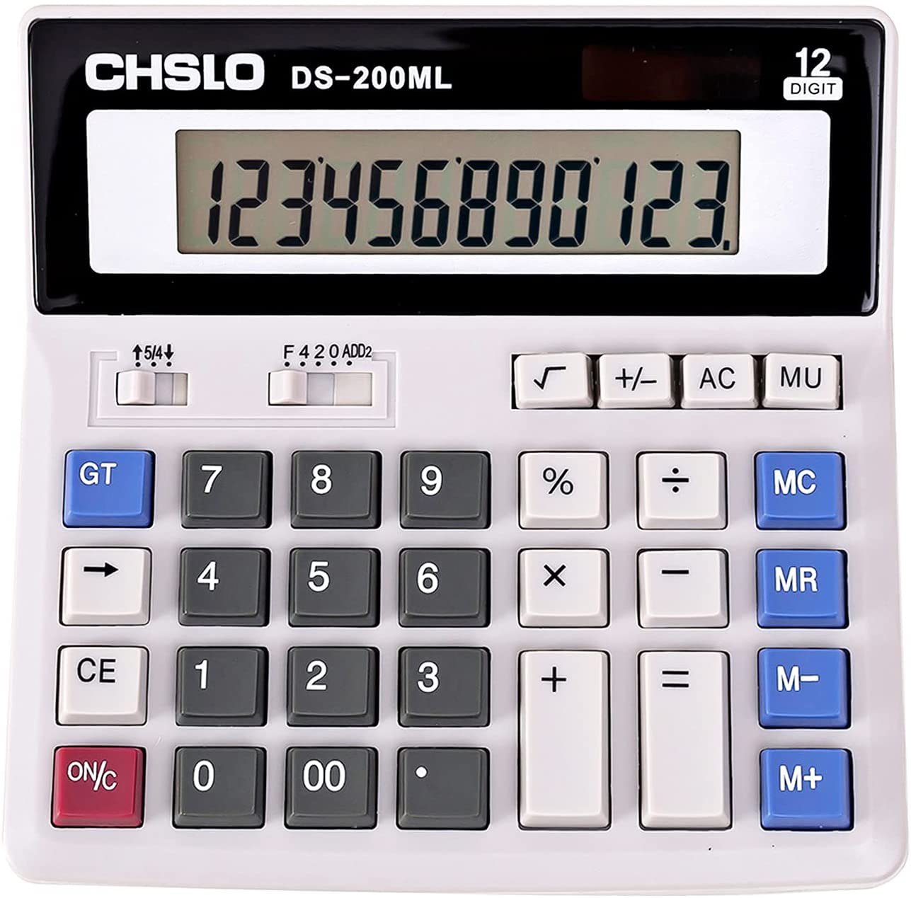JAWOO Desk Calculator, 12 Digit Desktop Basic Jumbo Adding Machine Accounting Simple Calculators with Large Display Big Button, Solar and Battery Dual Power for Office, Home, School (DS-200ml)