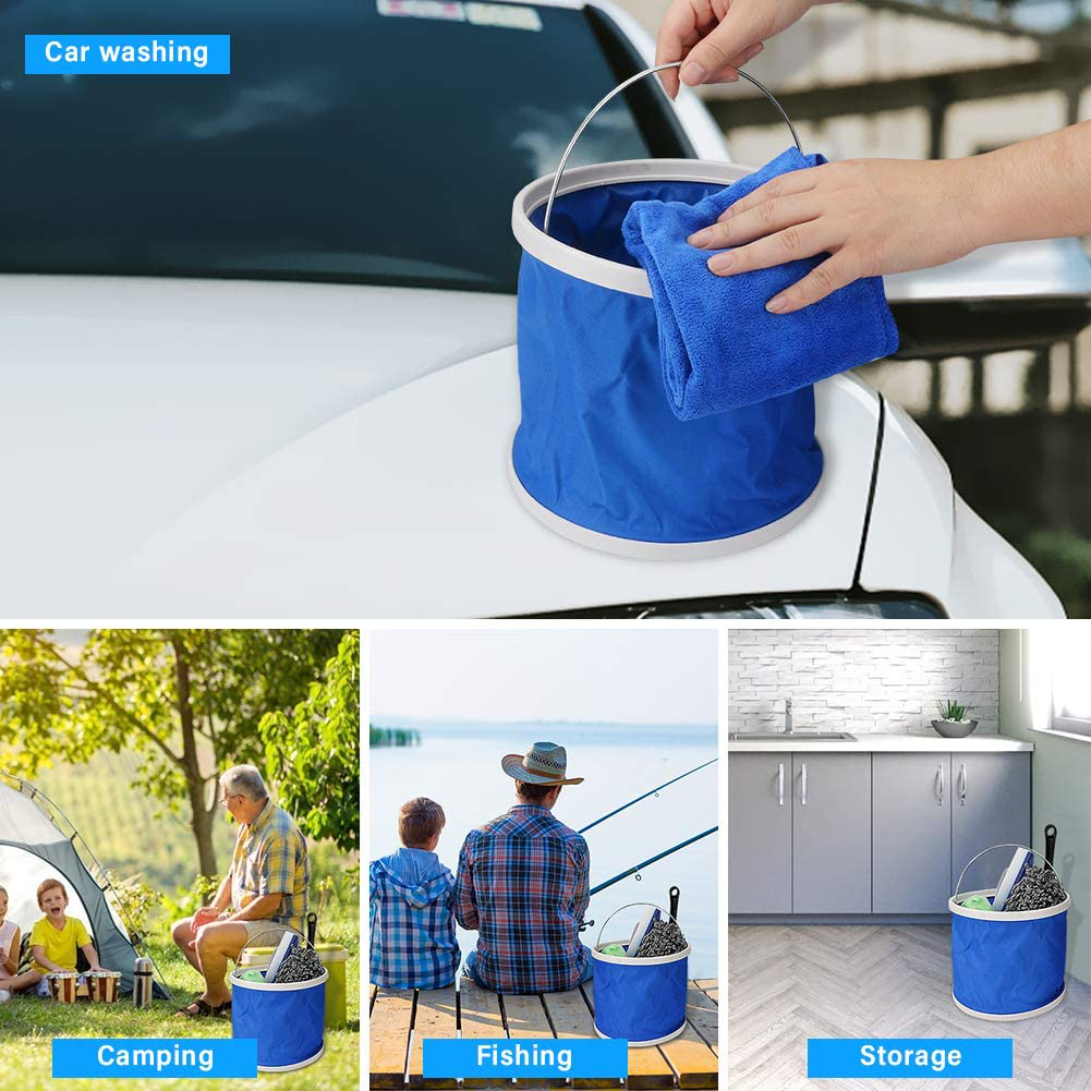 11pcs Car Cleaning Kit, Car Wash Kit for Interior and Exterior Cleaning with Canvas Bag Tire Brush Wash Sponge Duster Window Water Scraper Collapsible Bucket Wash Cloths Deer Towel Wash Glove