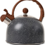 Tea Kettle - VONIKI 2.5 Quart Tea Kettles Stovetop Whistling Teapot Stainless Steel Tea Pots for Stove Top Whistle Tea Pot with Wood Pattern Anti-Hot Handle Teakettle Black