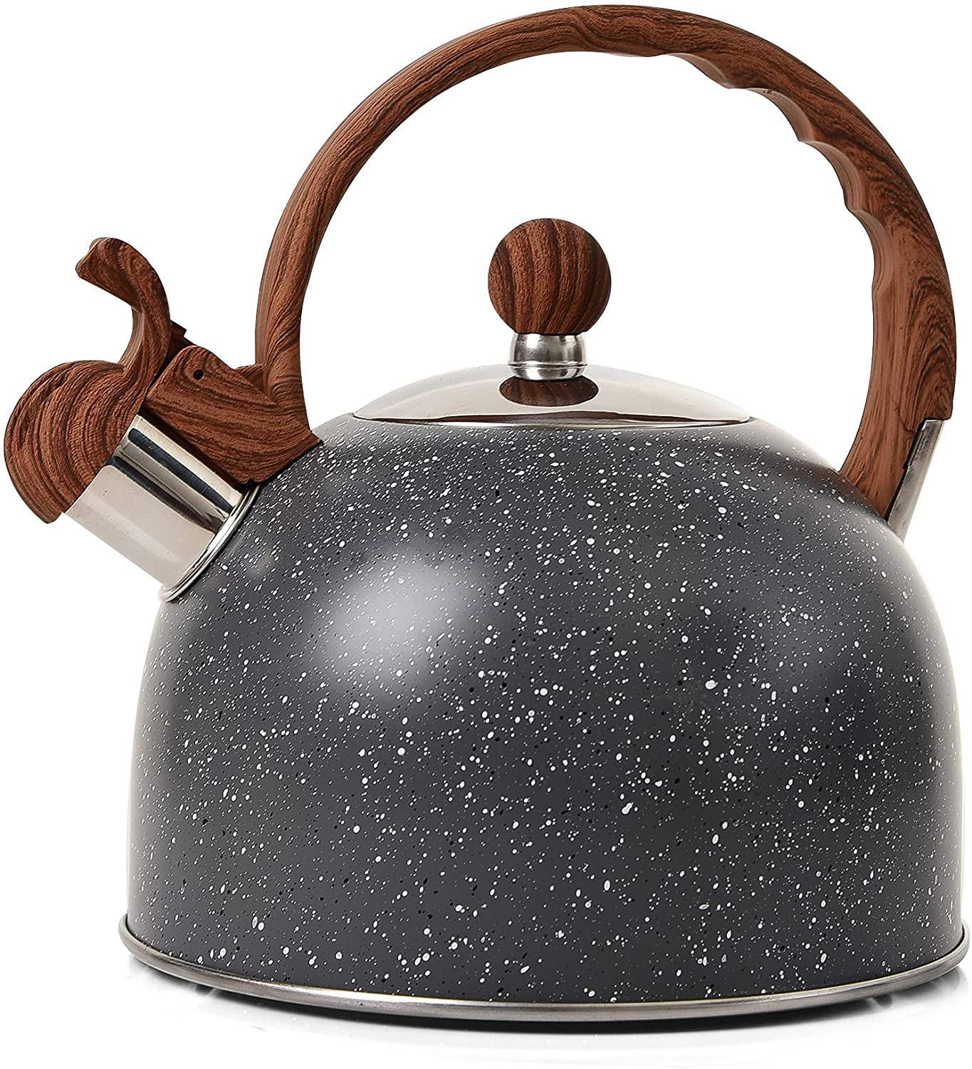 Tea Kettle - VONIKI 2.5 Quart Tea Kettles Stovetop Whistling Teapot Stainless Steel Tea Pots for Stove Top Whistle Tea Pot with Wood Pattern Anti-Hot Handle Teakettle Black