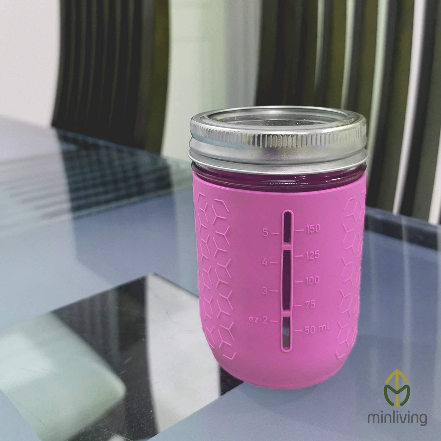 minliving Silicone Mason Jar Protector Sleeve 8oz (Half Pint) Fits Ball, Kerr Regular-Mouth Jars, Kids Cup Holder (Pink, 1) Jar not included previously known as HallGEMs