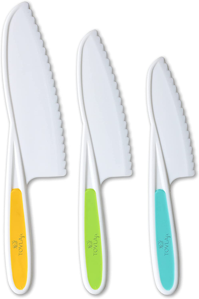 Tovla Jr. Knives for Kids 3-Piece Nylon Kitchen Baking Knife Set: Children's Cooking Knives in 3 Sizes & Colors/Firm Grip, Serrated Edges, BPA-Free Kids' Knives (colors vary for each size knife)