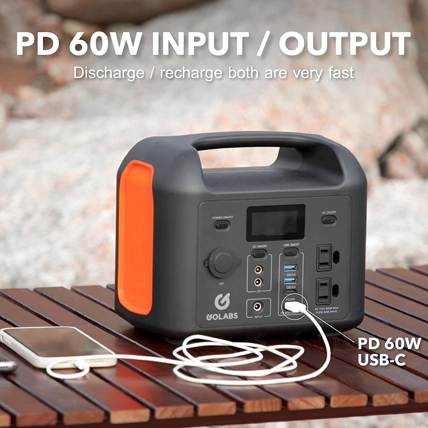 GOLABS Portable Power Station, 299Wh LiFePO4 Battery Backup, PD 60W Type-C Quick Charge, 300W Pure Sine Wave AC Outlet Solar Generator Power Supply for Outdoor Camping Fishing Travel Emergency CPAP (Orange)